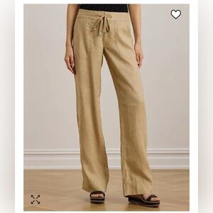 Lauren Ralph Lauren Wide-Leg Relax Lagenlook Birch Tan 100% Linen Pants Size 12